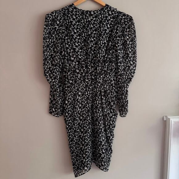 IRO Victoria Silk Mini Floral Puff Sleeve Dress in Black Print 34 Extra Small - Picture 6 of 7